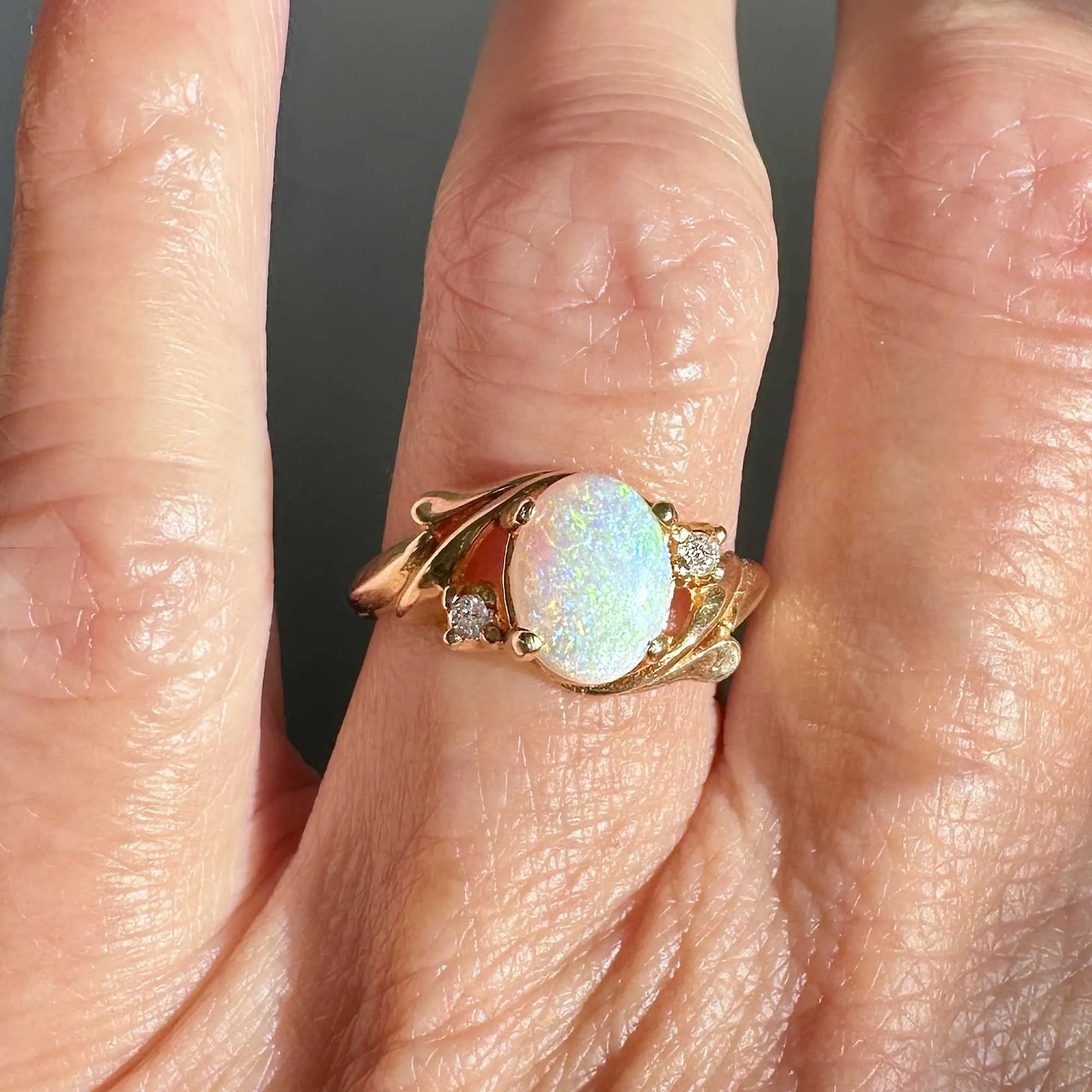 Vintage 14K Gold Opal Ring with Diamond Accents