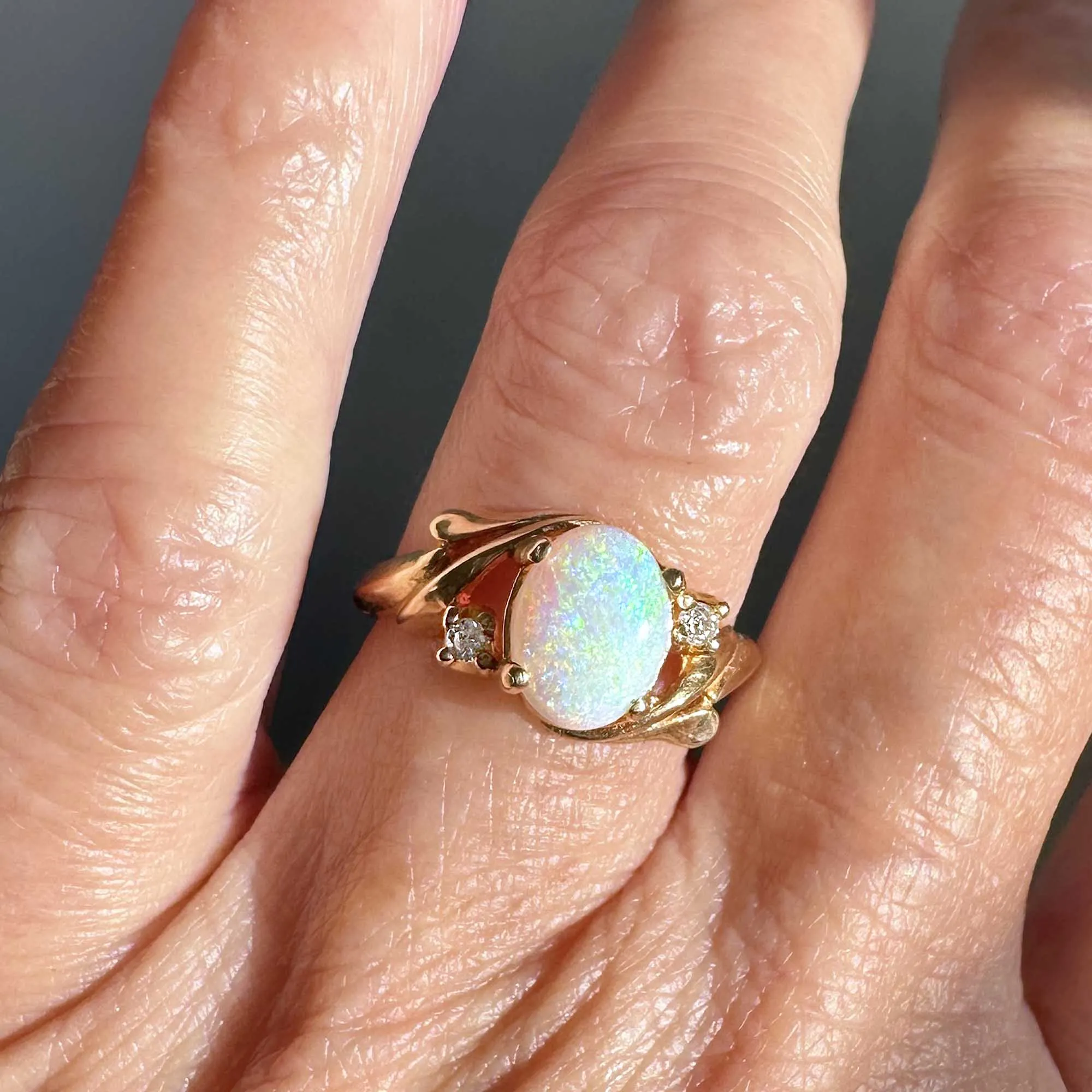 Vintage 14K Gold Opal Ring with Diamond Accents