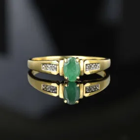 Vintage Diamond Accent Natural Emerald Ring