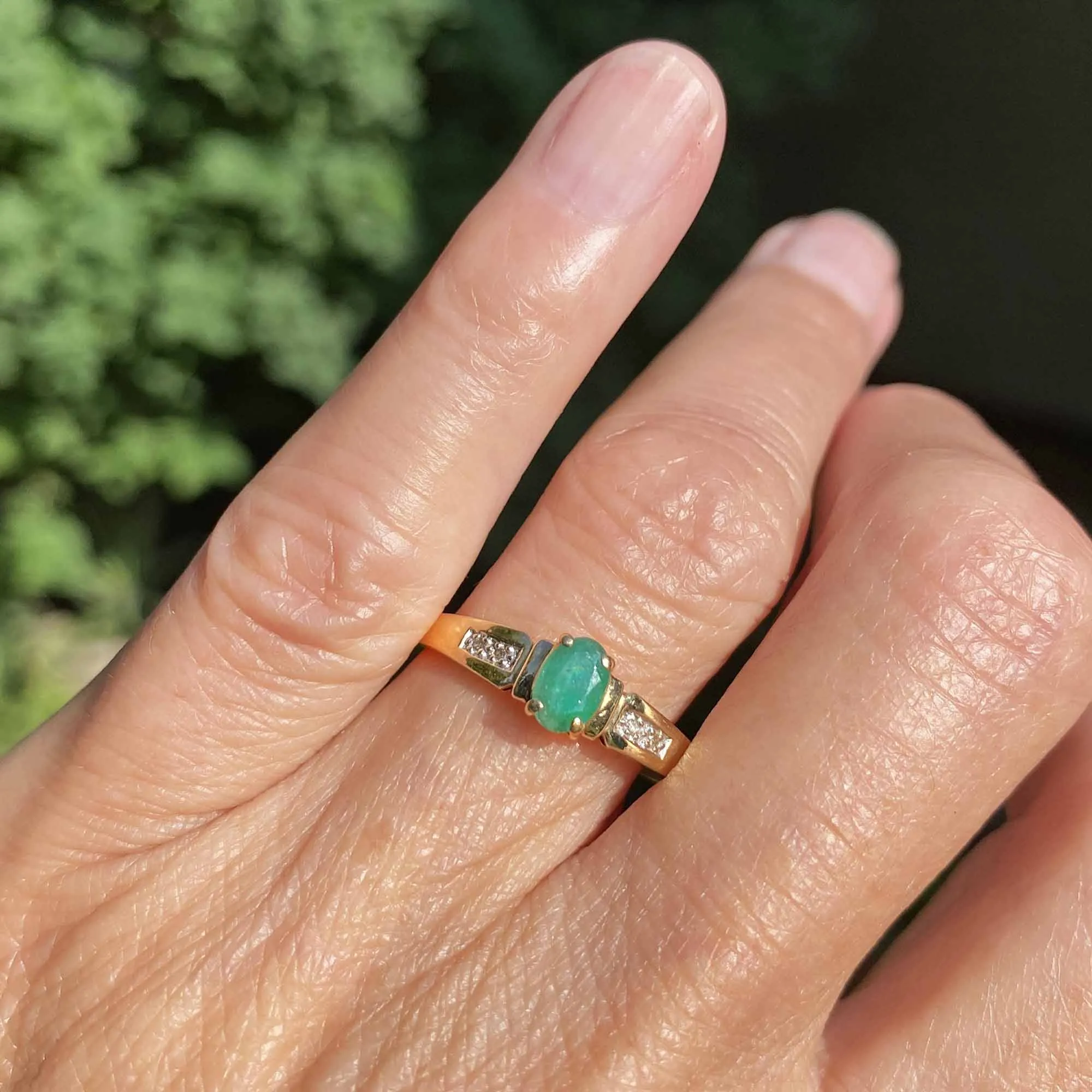 Vintage Diamond Accent Natural Emerald Ring