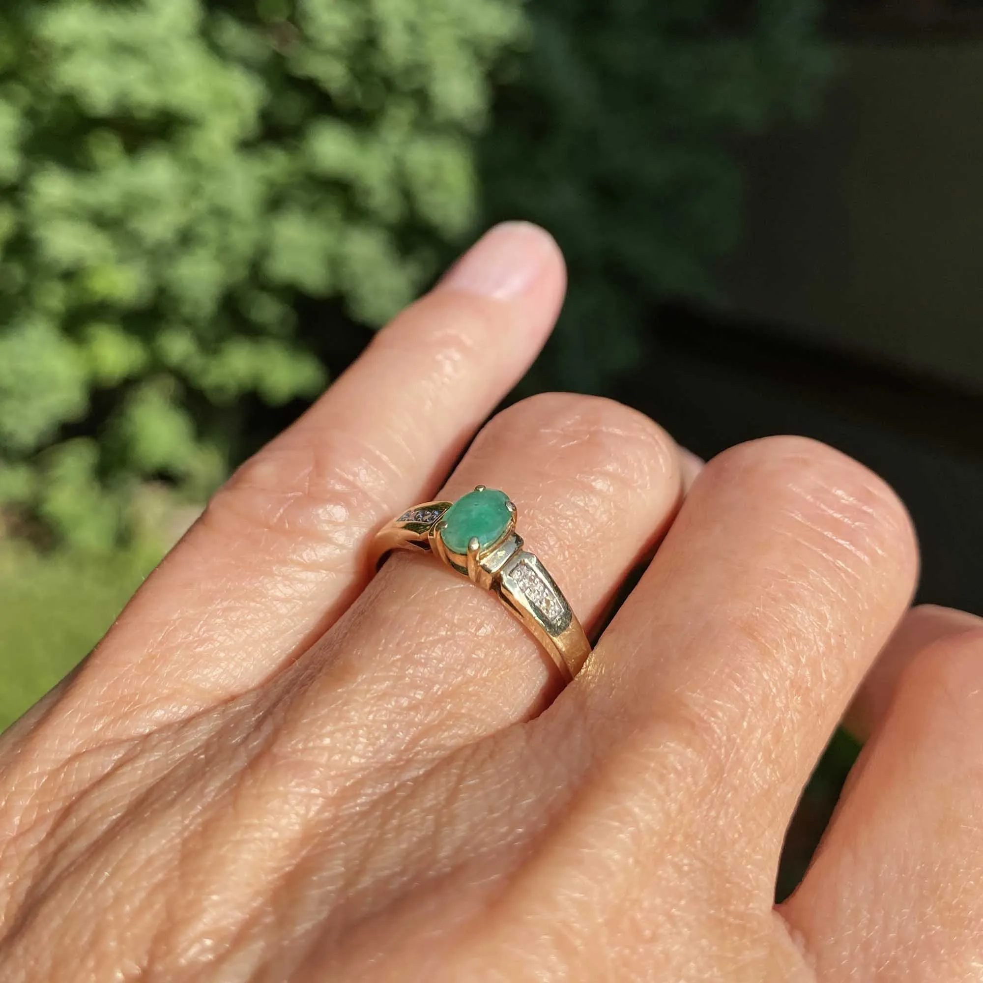 Vintage Diamond Accent Natural Emerald Ring