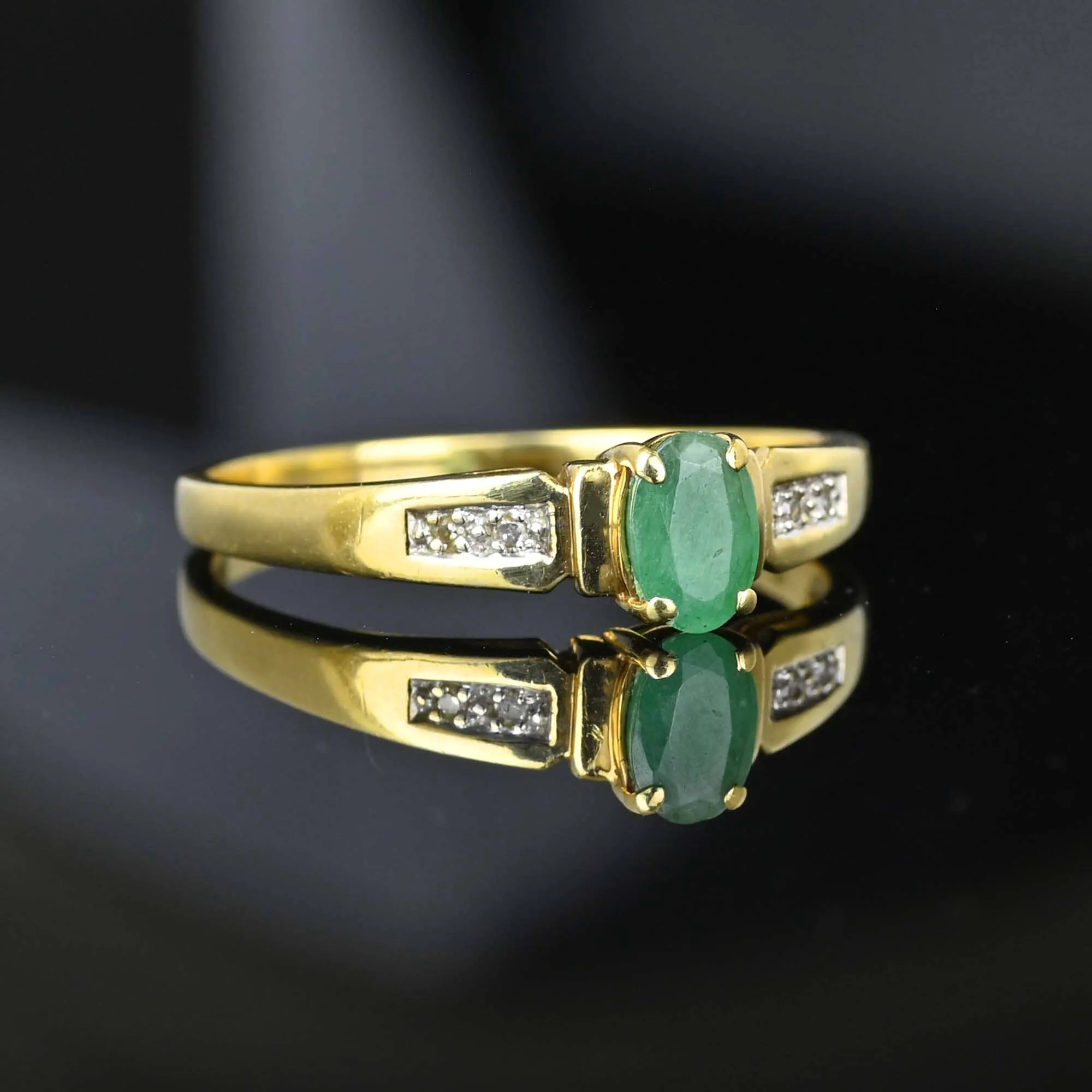 Vintage Diamond Accent Natural Emerald Ring