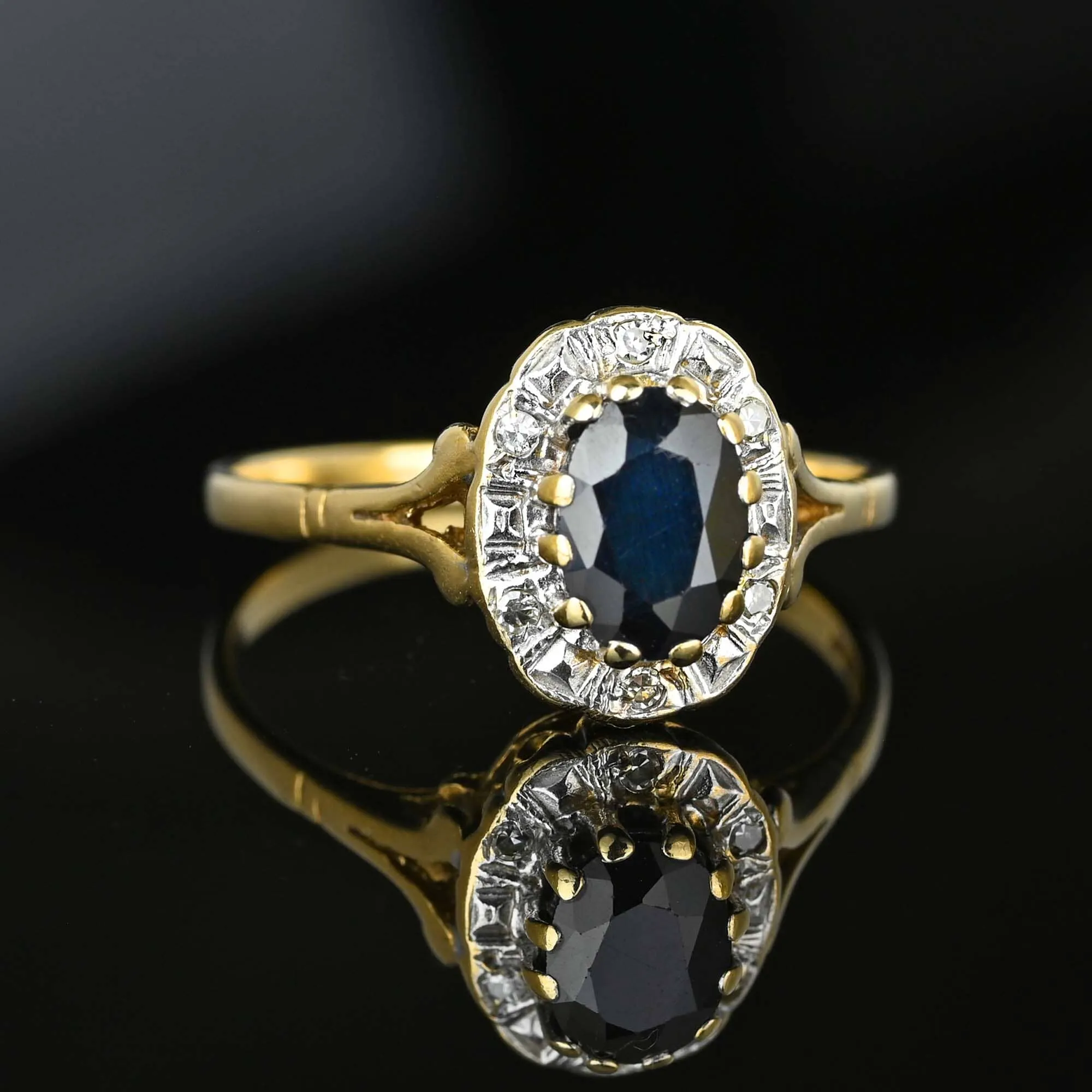 Vintage Diamond Cluster Sapphire Halo Ring in Gold