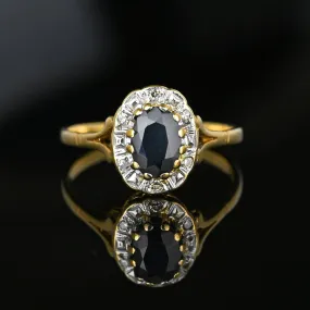 Vintage Diamond Cluster Sapphire Halo Ring in Gold