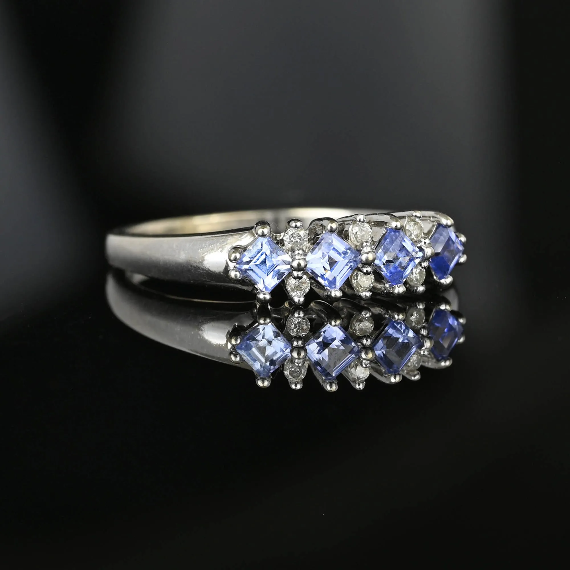 Vintage Diamond Pale Blue Sapphire Ring Band in White Gold