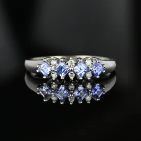 Vintage Diamond Pale Blue Sapphire Ring Band in White Gold