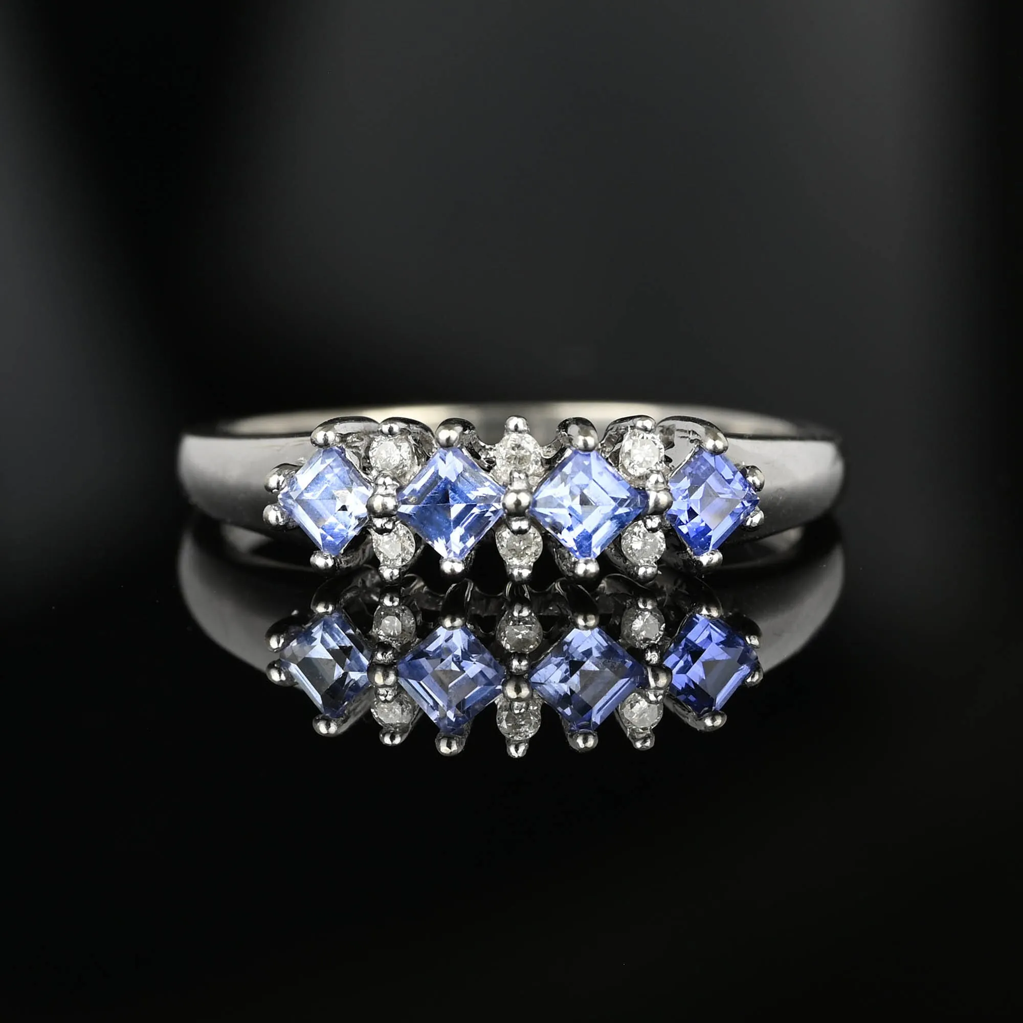 Vintage Diamond Pale Blue Sapphire Ring Band in White Gold