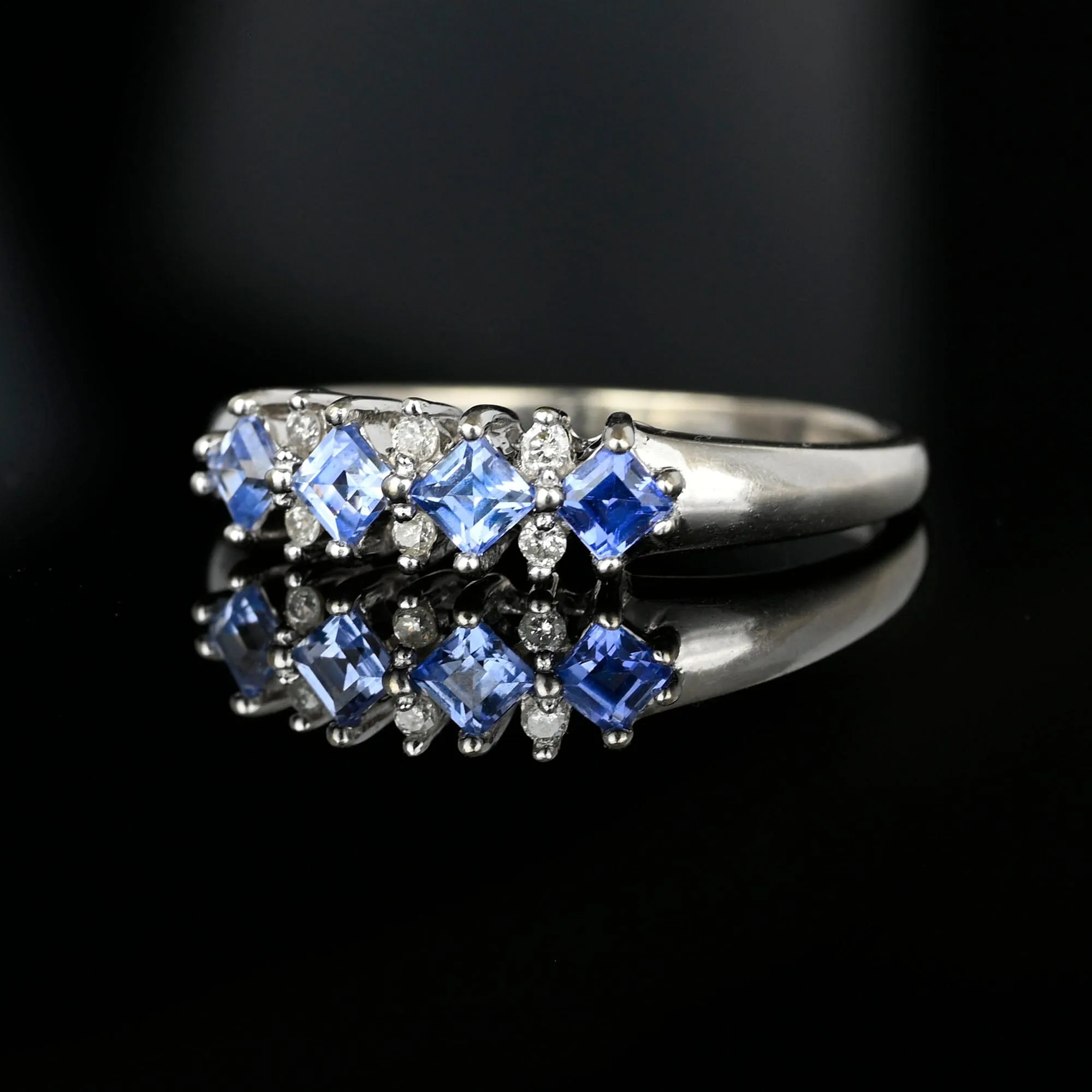 Vintage Diamond Pale Blue Sapphire Ring Band in White Gold