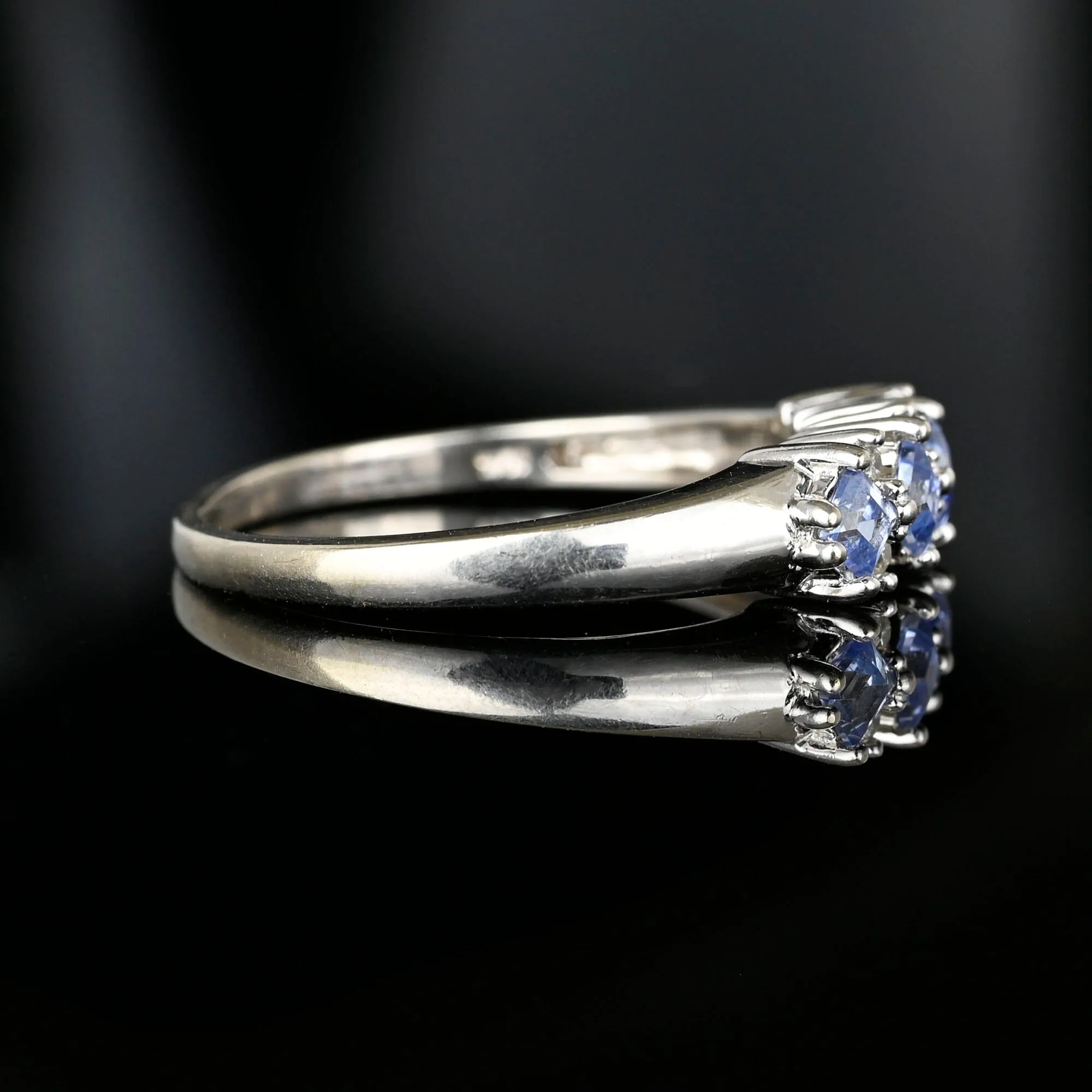 Vintage Diamond Pale Blue Sapphire Ring Band in White Gold