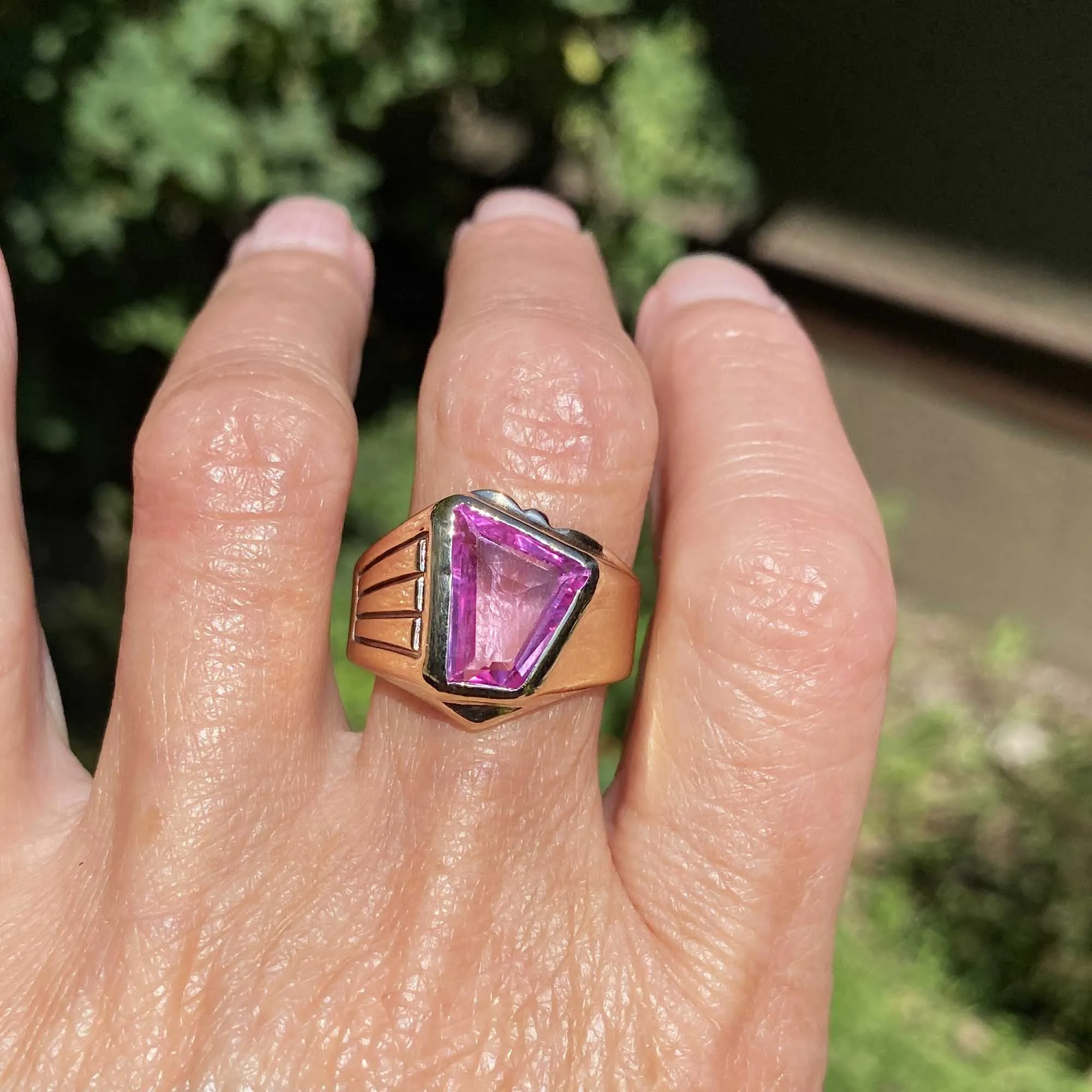 Vintage Gold Signet Fancy Cut Pink Sapphire Ring