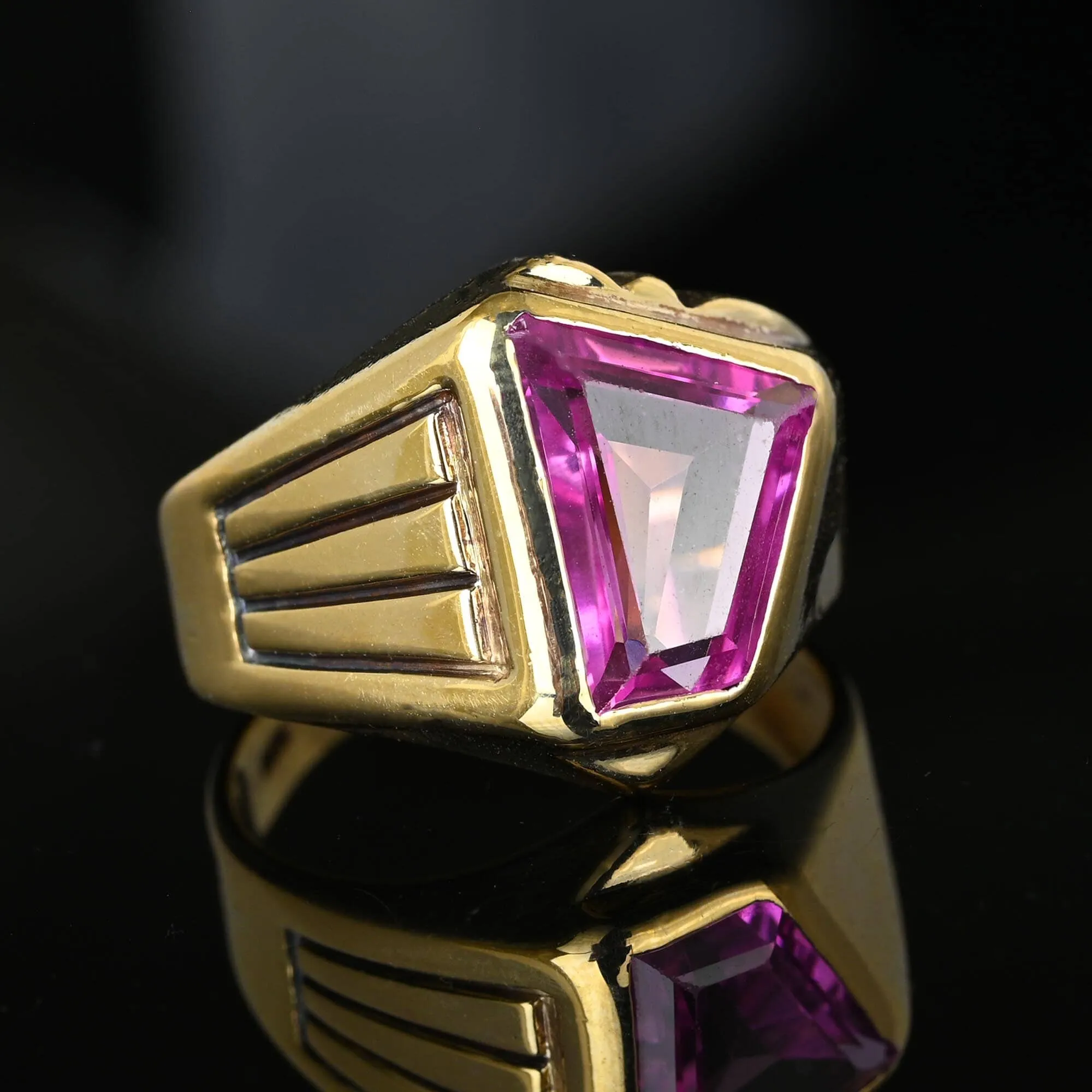 Vintage Gold Signet Fancy Cut Pink Sapphire Ring