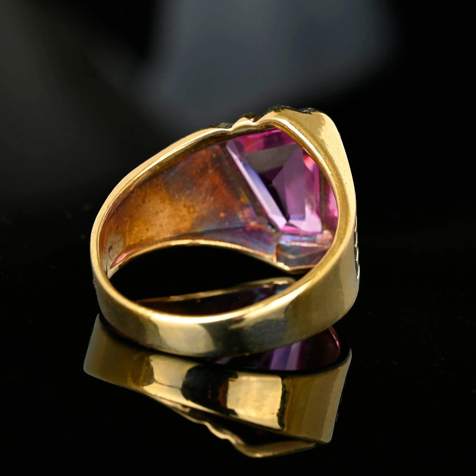 Vintage Gold Signet Fancy Cut Pink Sapphire Ring