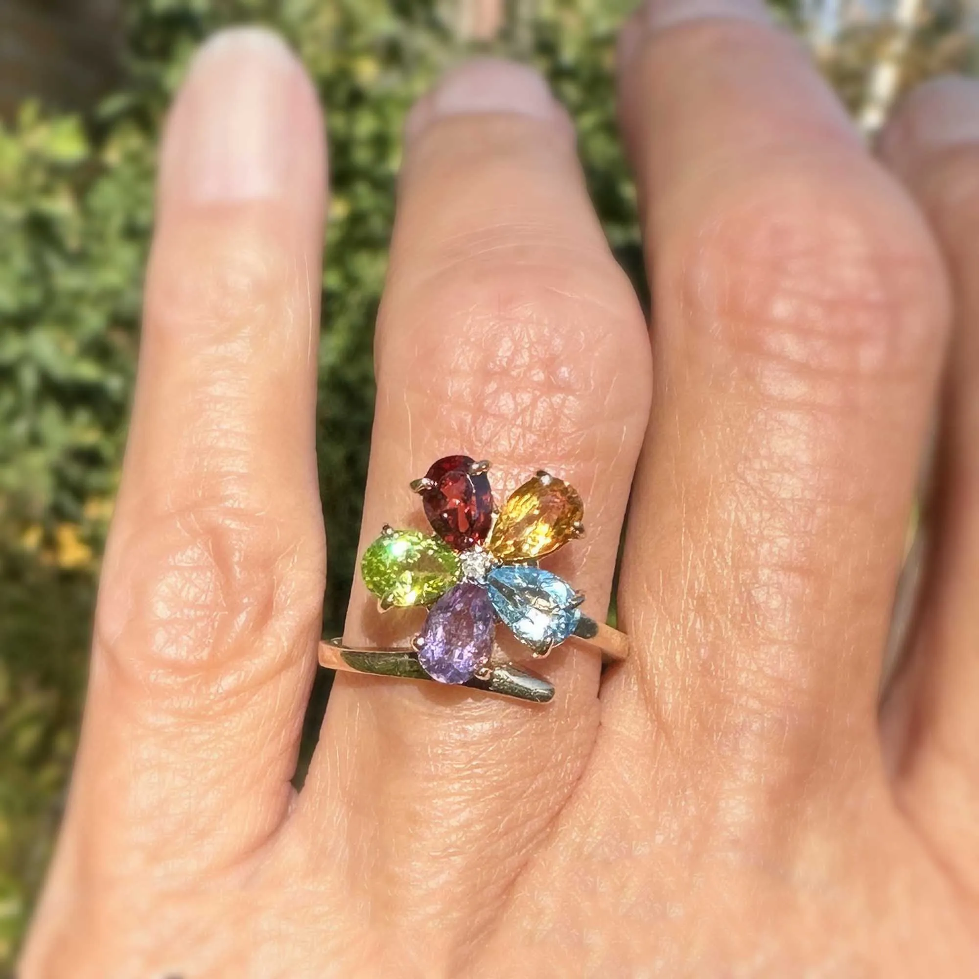 Vintage Multi Gemstone Harlequin Flower Cluster Ring