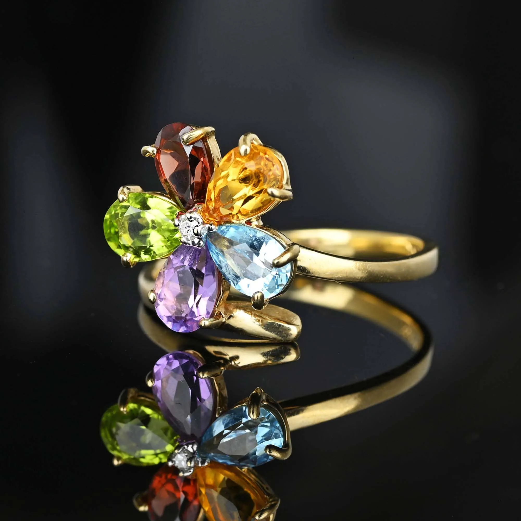 Vintage Multi Gemstone Harlequin Flower Cluster Ring