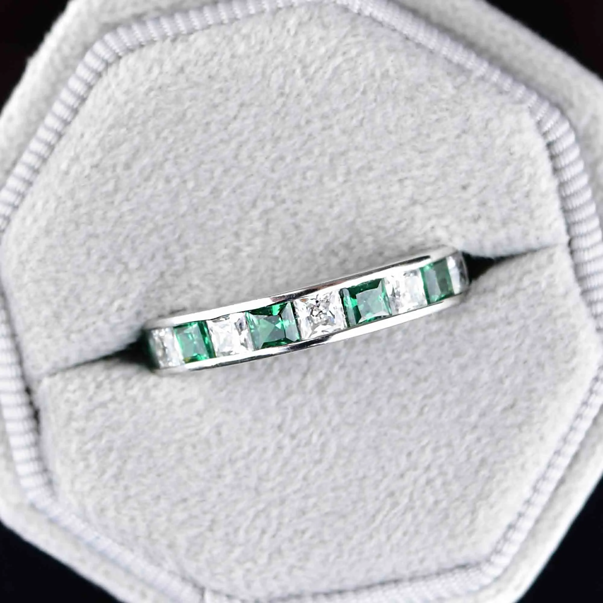 Vintage Silver Emerald Eternity Band Ring