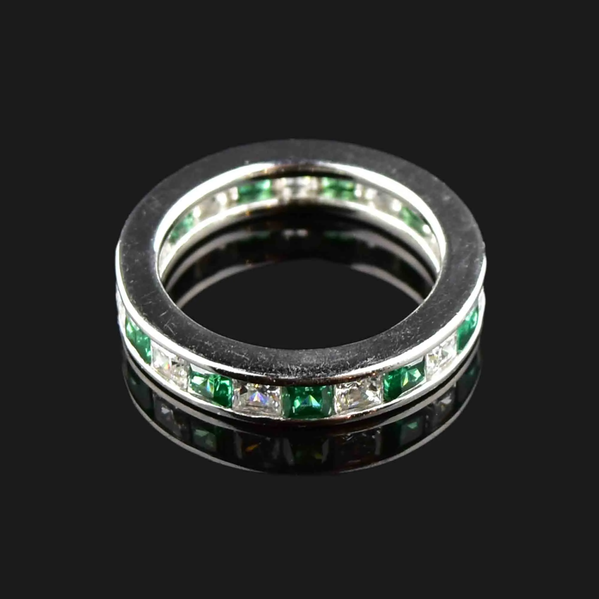 Vintage Silver Emerald Eternity Band Ring