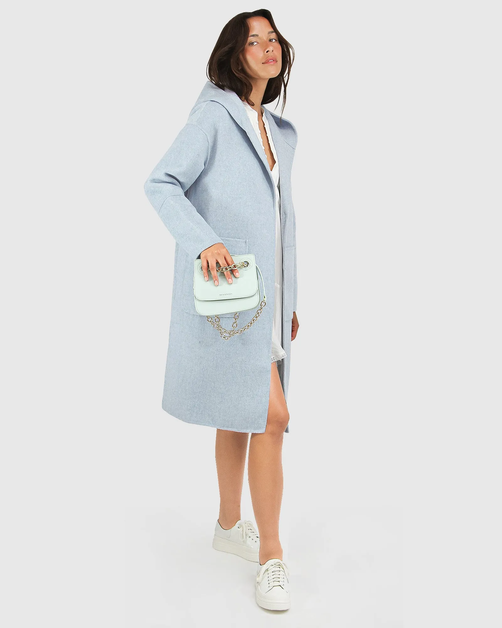 Walk This Way Wool Blend Oversized Coat - Light Blue