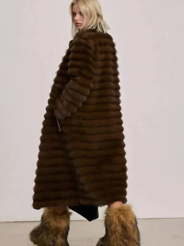 Wenkouban-Winter outfits Christmas Large Collar Pockets Extra Long Faux Fur Coat