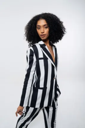 WHITE AND BLACK STRIPE BLAZER AND PANT CO-ORD SET