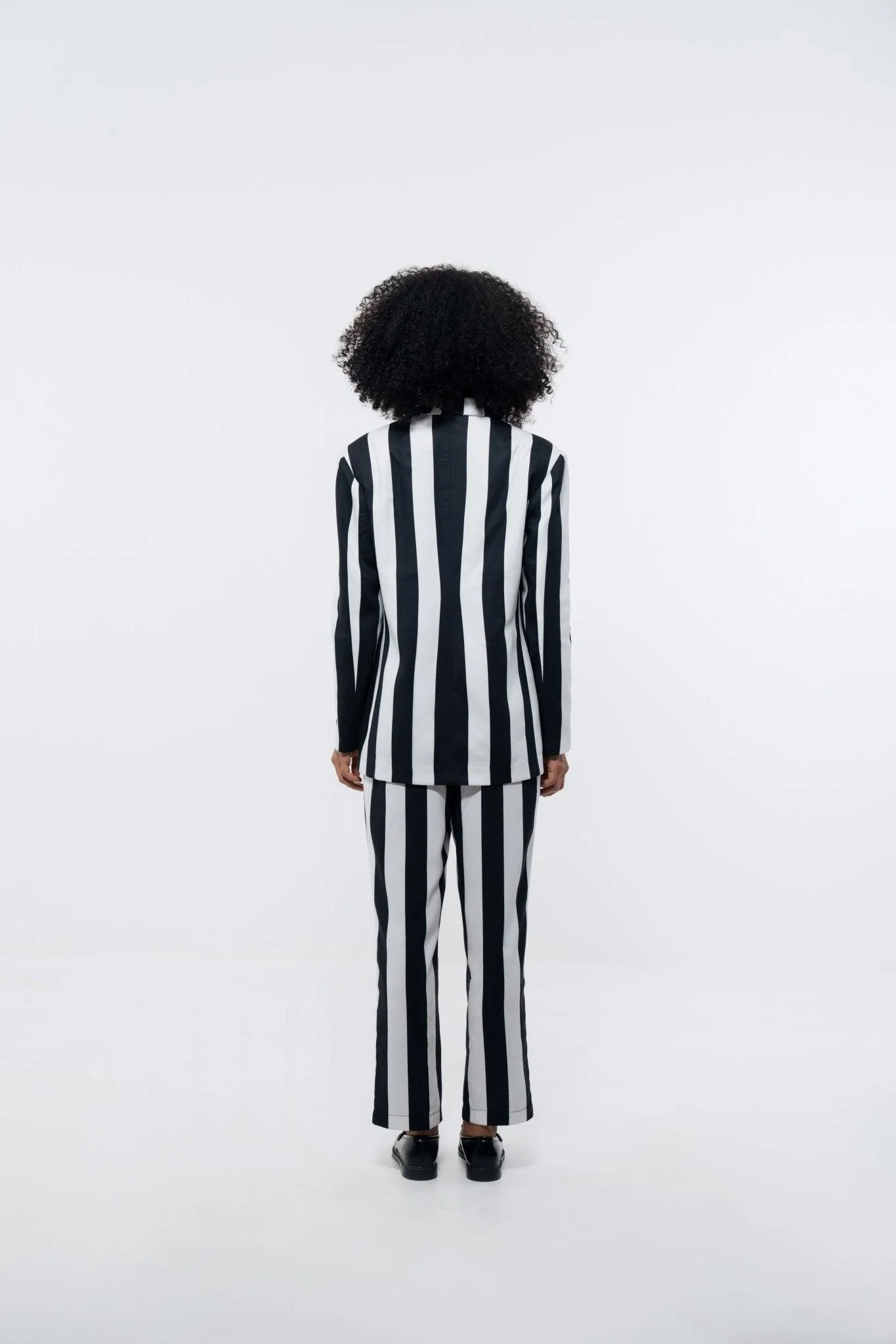 WHITE AND BLACK STRIPE BLAZER AND PANT CO-ORD SET