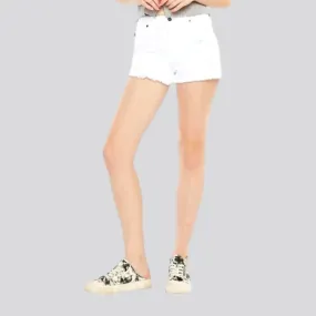 White distressed jeans shorts for women