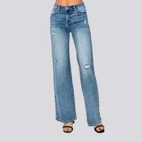 Wide-leg women's mid-waist jeans