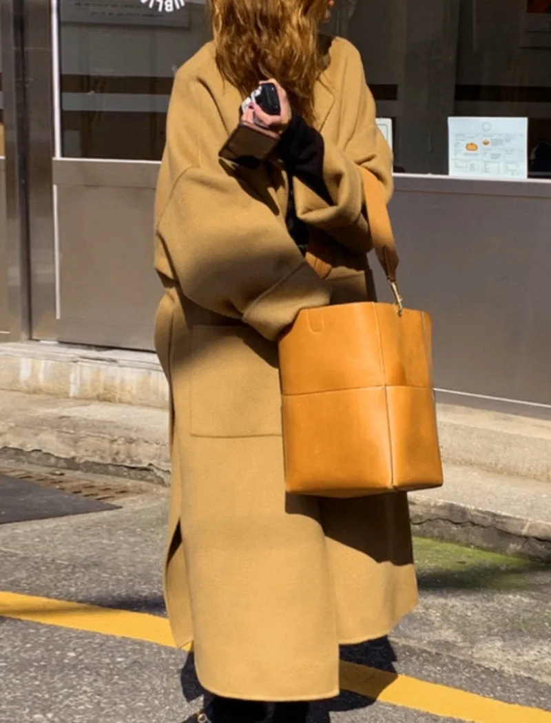 Winter Coat, Wool Coat, Long Wool Coat Women, Robe Coat Reina in Camel Gray and Black