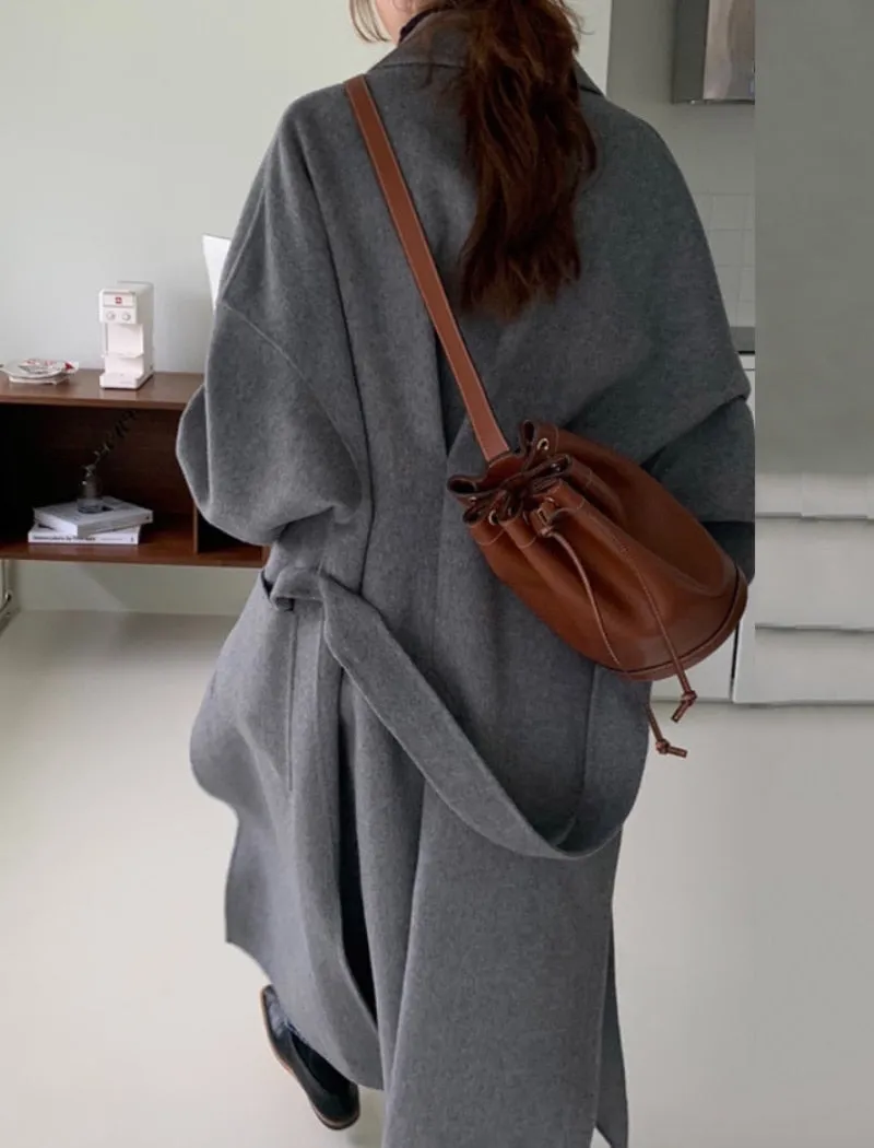 Winter Coat, Wool Coat, Long Wool Coat Women, Robe Coat Reina in Camel Gray and Black