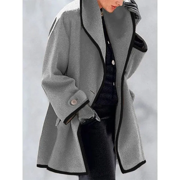 Women Lapel Wooleen Button Long Sleeve Shawl Collar Cardigan Coat