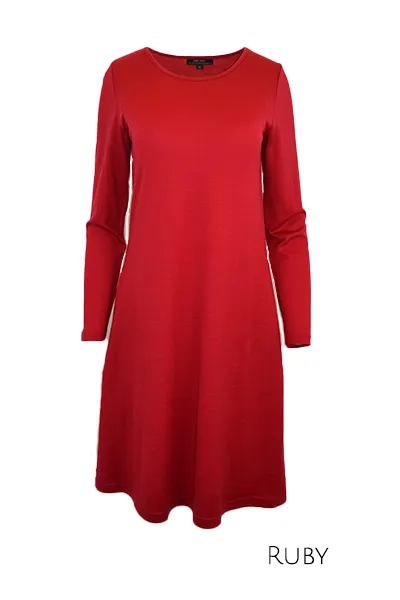 WOMENS 100% MERINO WOOL (210) LONG SLEEVE SWING DRESS