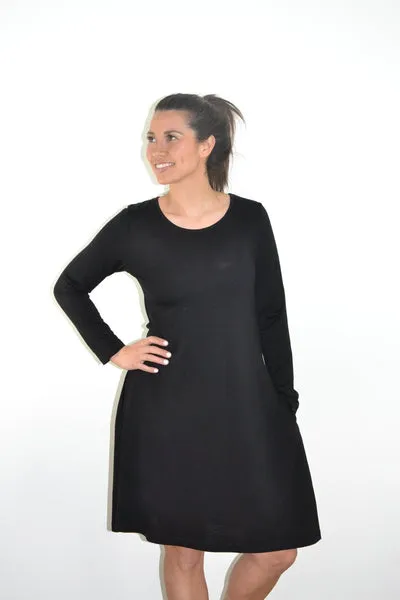 WOMENS 100% MERINO WOOL (210) LONG SLEEVE SWING DRESS