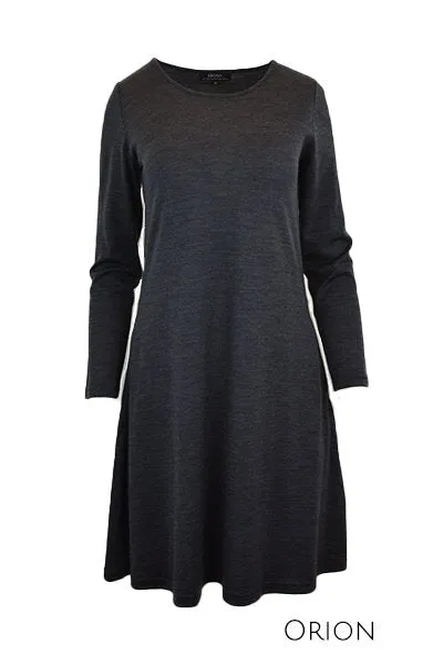 WOMENS 100% MERINO WOOL (210) LONG SLEEVE SWING DRESS