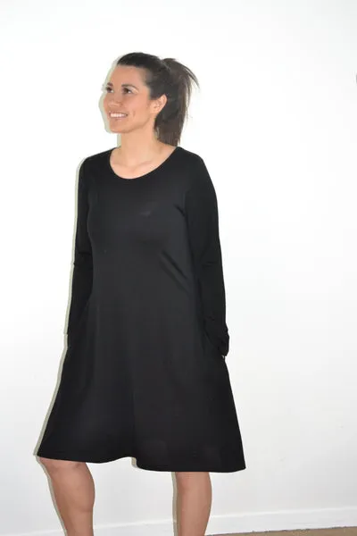 WOMENS 100% MERINO WOOL (210) LONG SLEEVE SWING DRESS