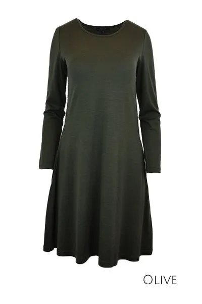 WOMENS 100% MERINO WOOL (210) LONG SLEEVE SWING DRESS