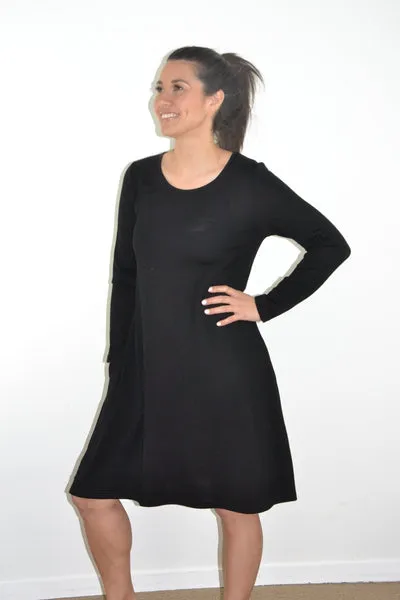 WOMENS 100% MERINO WOOL (210) LONG SLEEVE SWING DRESS