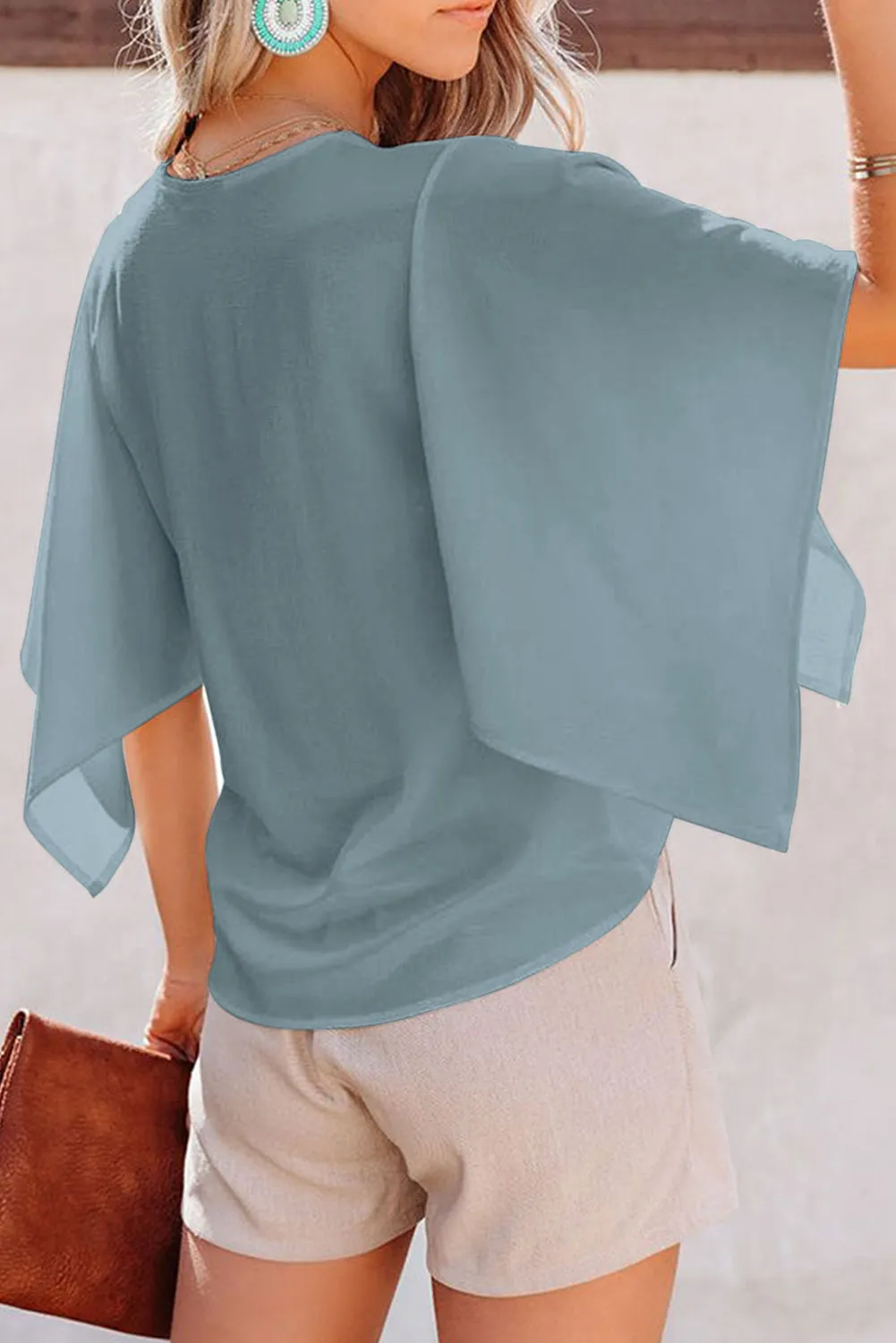 Women's Blouses Casual V Neck Ruffle Short Sleeve Summer Tops Shirts