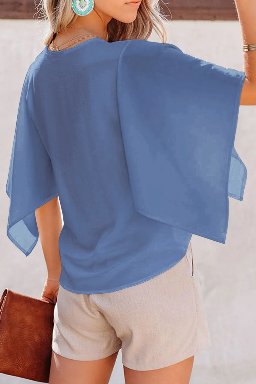 Women's Blouses Casual V Neck Ruffle Short Sleeve Summer Tops Shirts