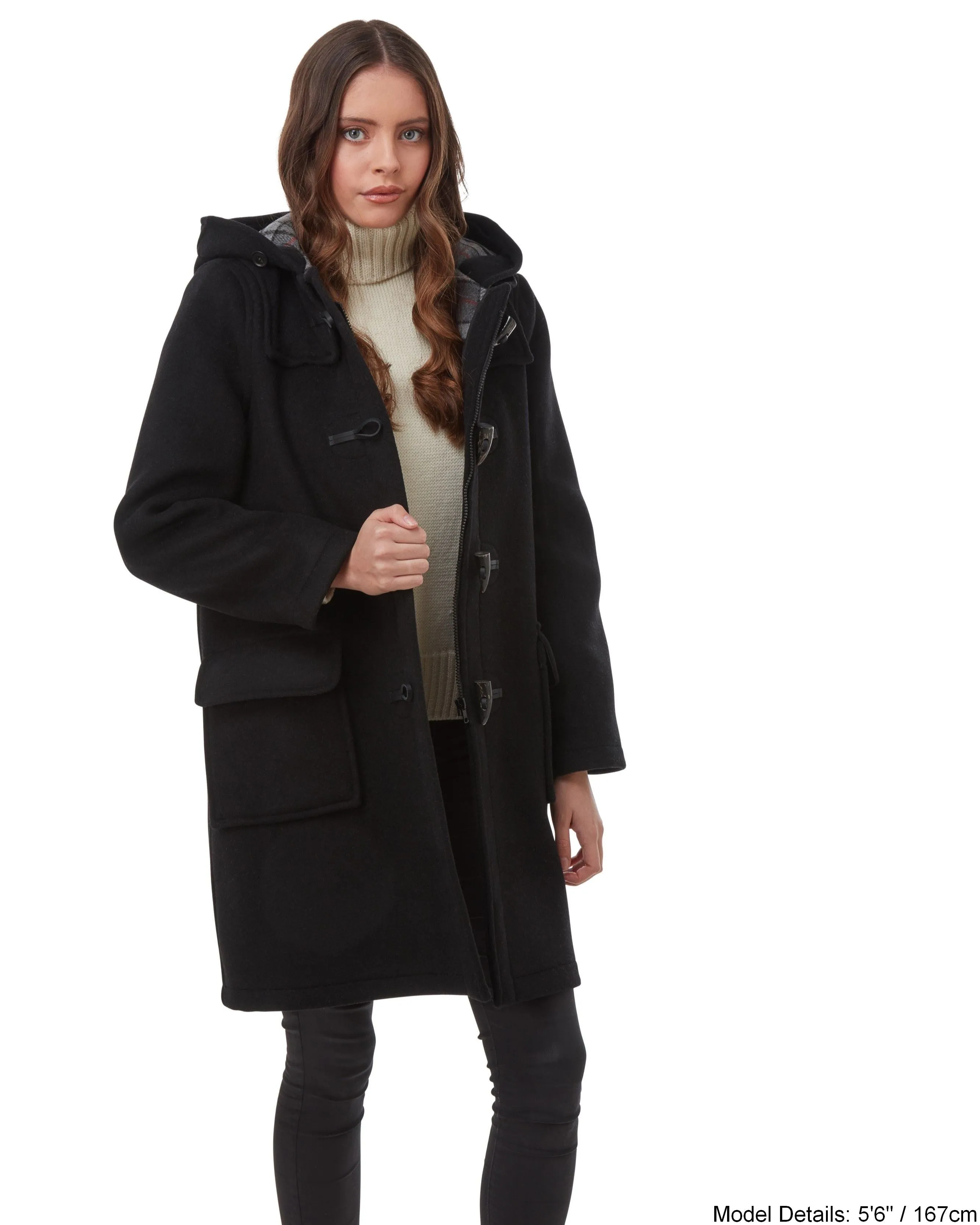 Women's Classic Fit Duffle Coat with Horn Toggles - Black