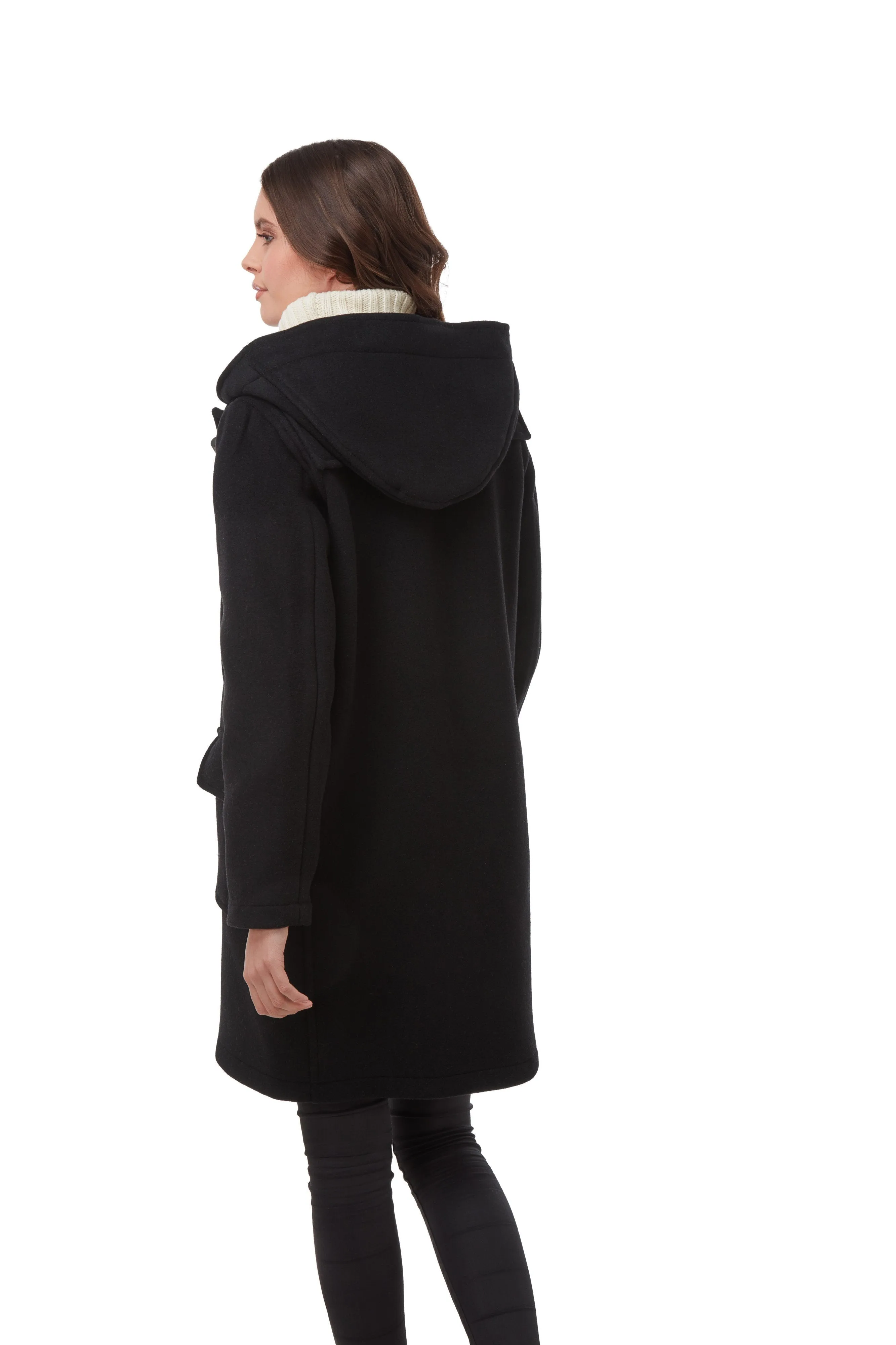 Women's Classic Fit Duffle Coat with Horn Toggles - Black