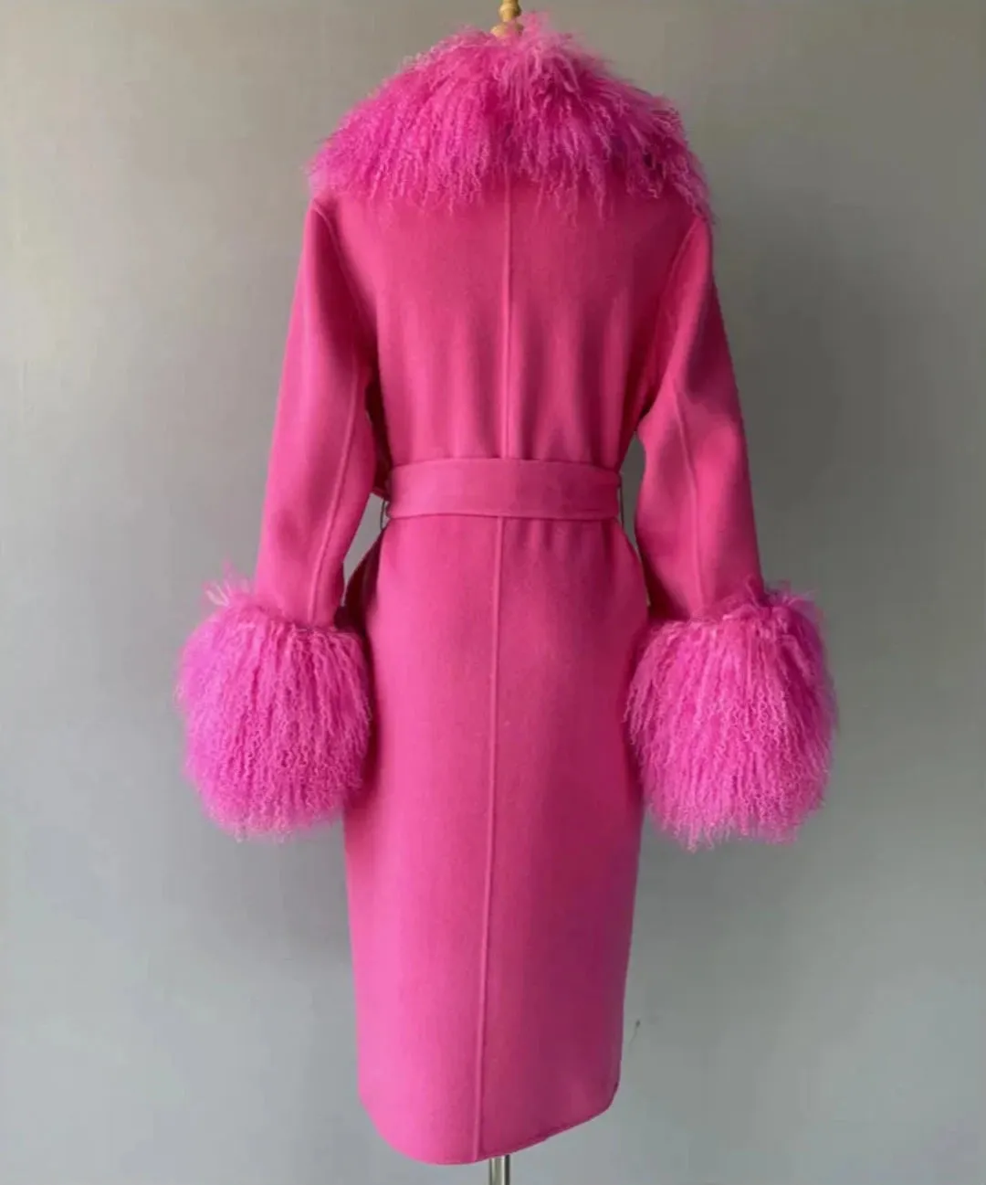 Women's Luxe Cashmere Wool and Sheep Fur Coat