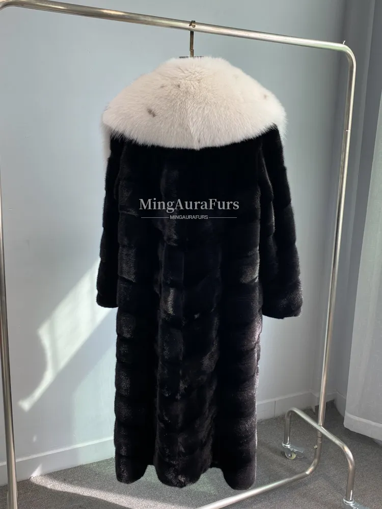 Women's Mink Fur Coat with Fox Fur Collar - G0051