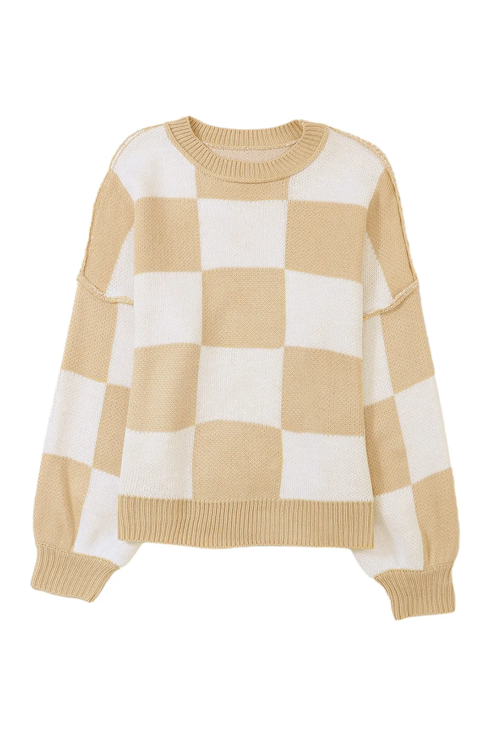 Women's Plaid Print Puff Sleeve Pullover Sweater