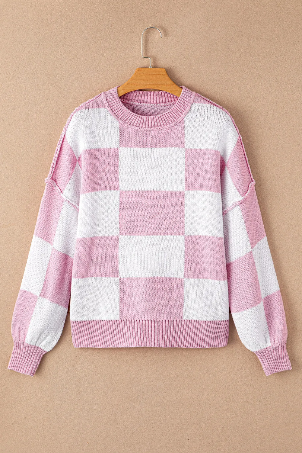 Women's Plaid Print Puff Sleeve Pullover Sweater