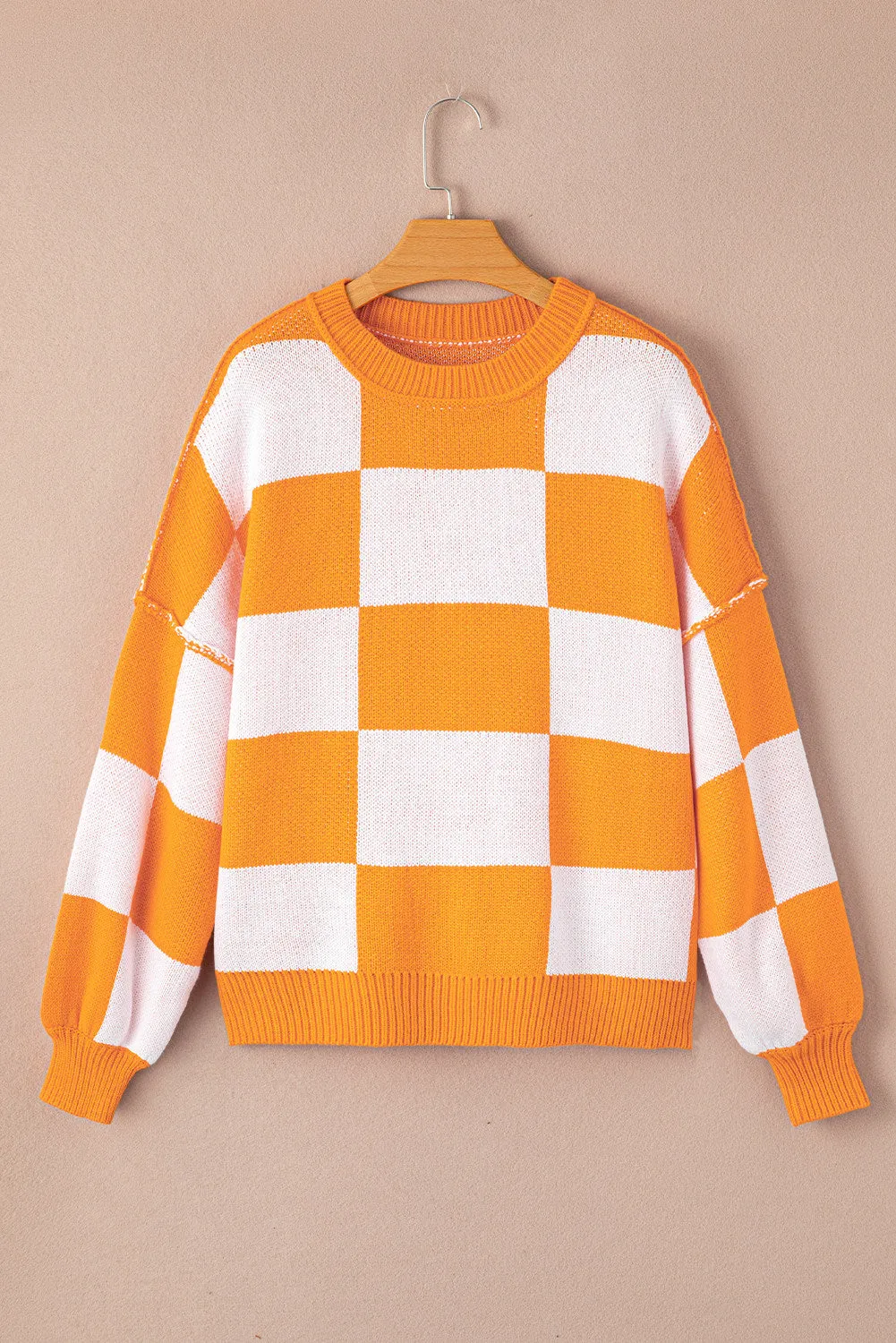 Women's Plaid Print Puff Sleeve Pullover Sweater