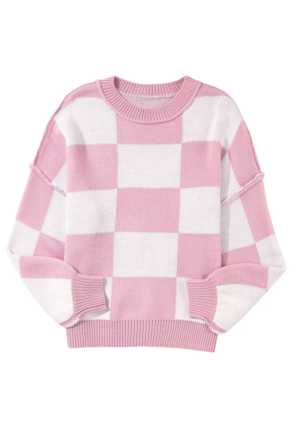 Women's Plaid Print Puff Sleeve Pullover Sweater