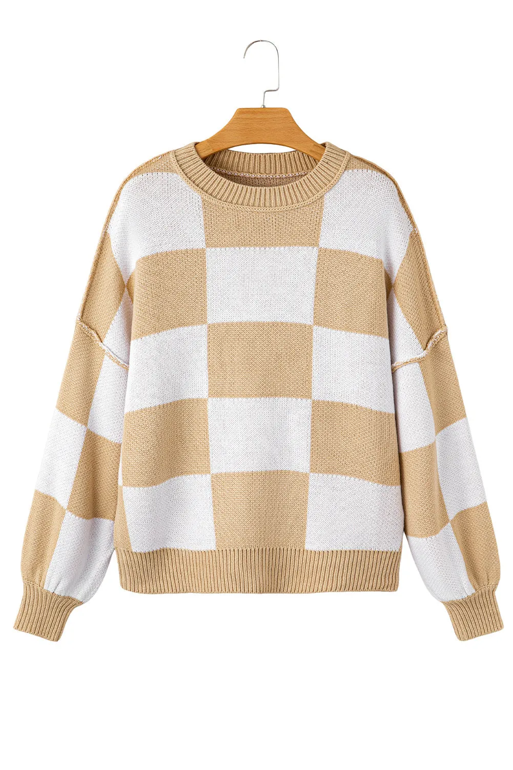 Women's Plaid Print Puff Sleeve Pullover Sweater