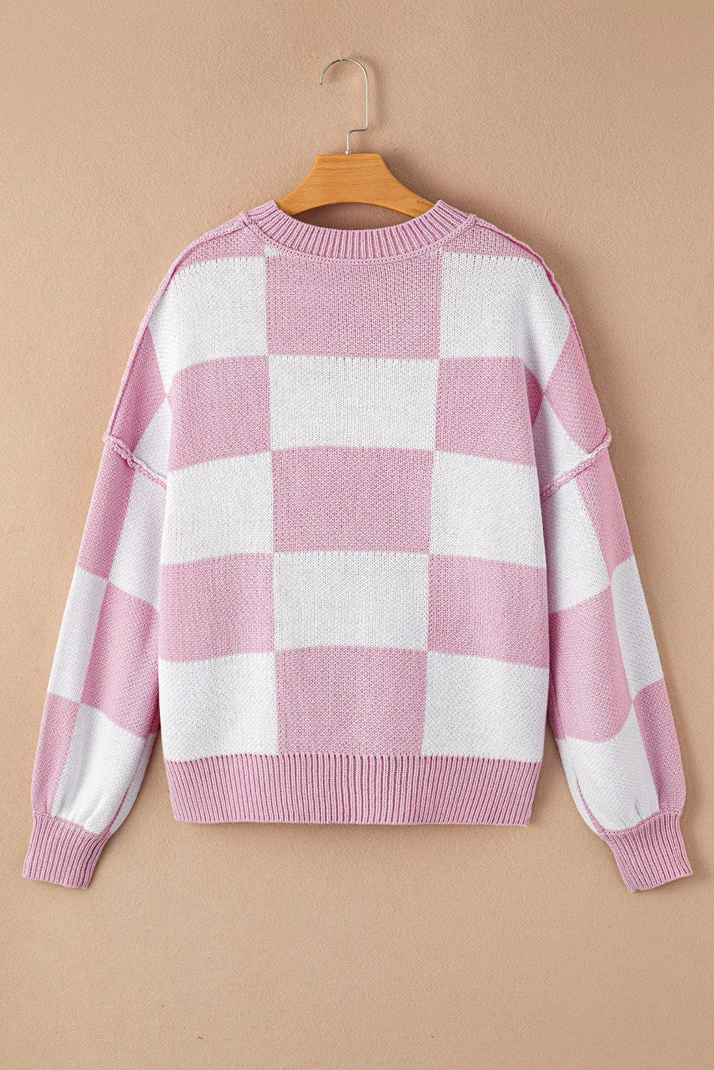 Women's Plaid Print Puff Sleeve Pullover Sweater