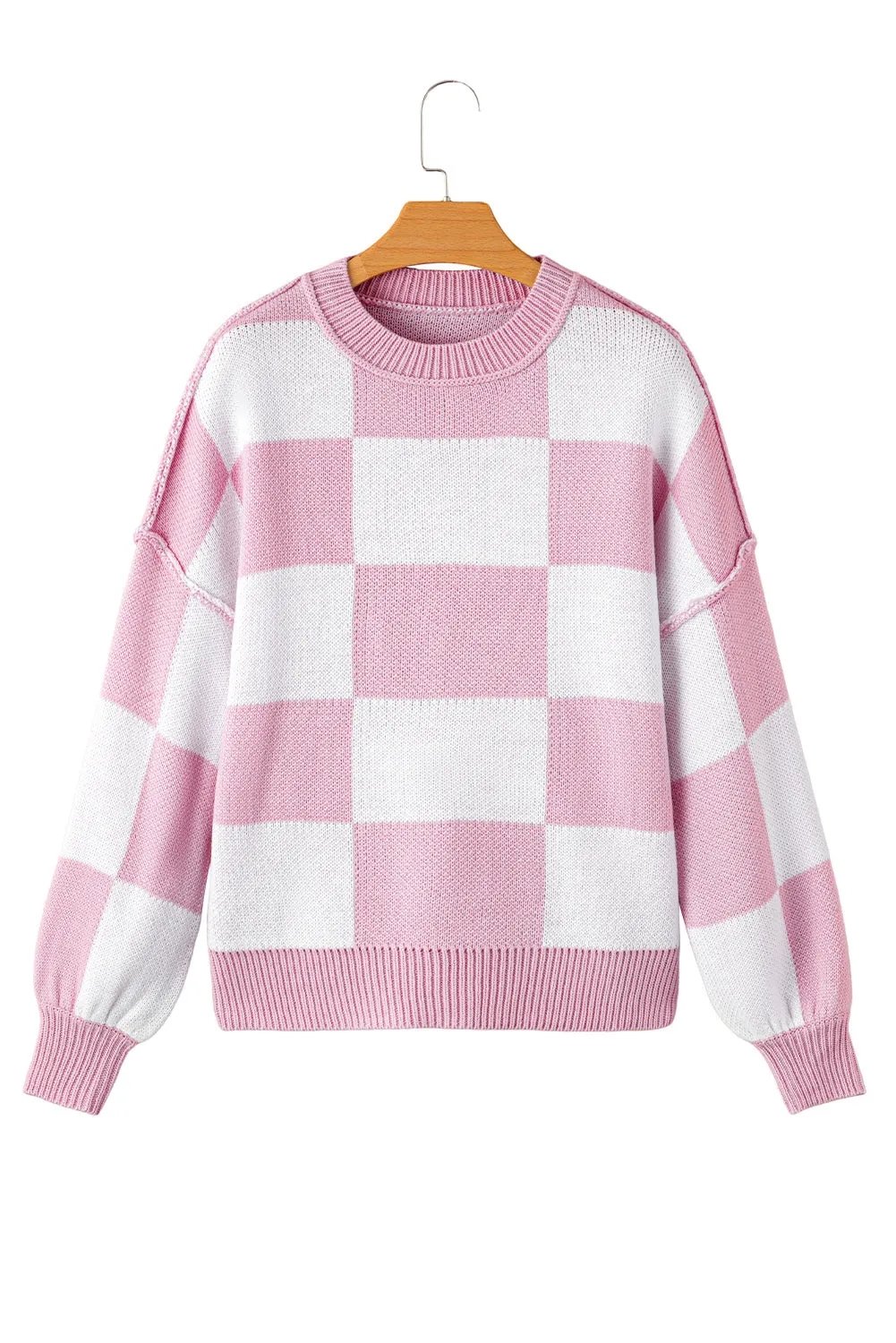 Women's Plaid Print Puff Sleeve Pullover Sweater