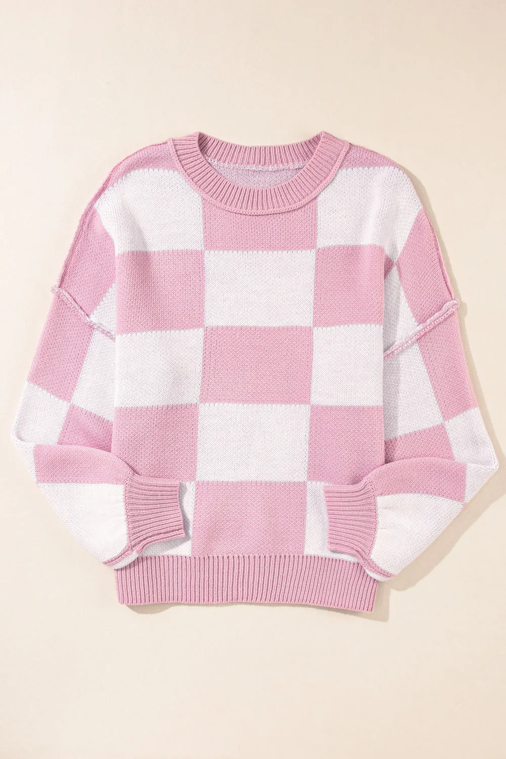 Women's Plaid Print Puff Sleeve Pullover Sweater