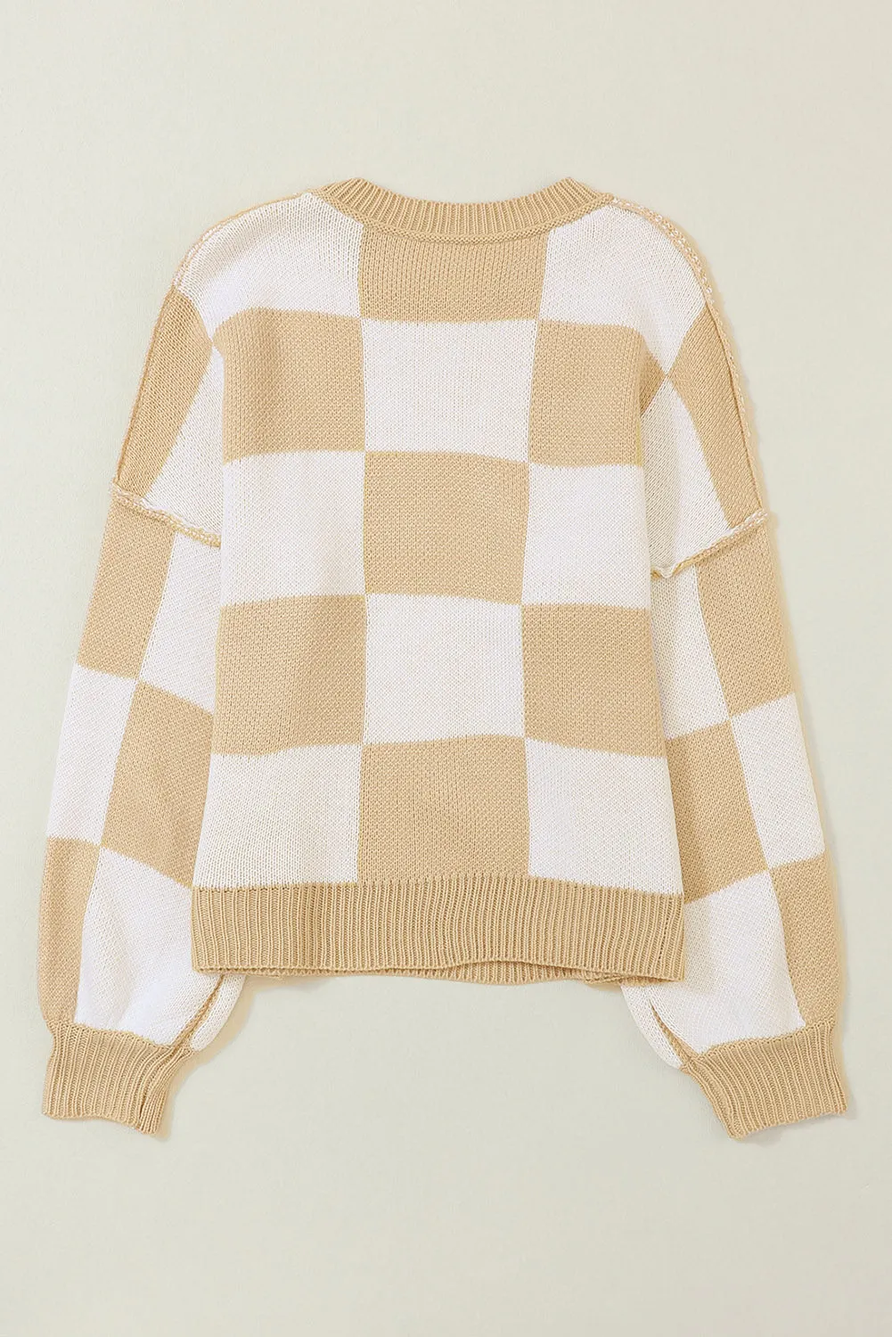 Women's Plaid Print Puff Sleeve Pullover Sweater